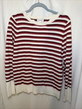 Nordstrom Sweater Striped Ribbed Knit Pullover Long Sleeve Red/White W XL